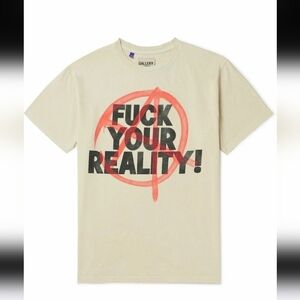 Gallery Dept. Beige Graphic T-Shirt Distressed Printed Cotton- F**K YOUR REALITY